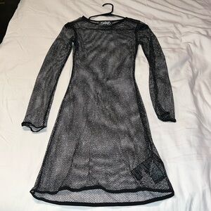 Black Glimmer Mini Fishnet Dress